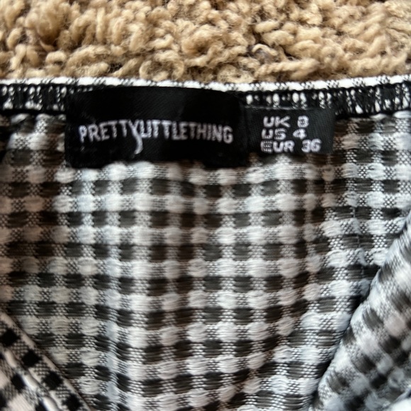 PrettyLittleThing Women's 4 Black White Checked Crop Top Tie Bow French Details - Picture 3 of 4